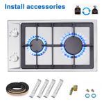 2 Burner Gas Hob 30cm Stainless Steel Kitchen Built in Gas Cooktop NG/LPG