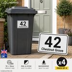 4 x Personalised Wheelie Bin Stickers Numbers House Numbers Road Street Name