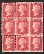 QV MINT AND U/MINT BLOCK OF 9 1D REDS PLATE 97.