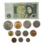 BRITISH PRE DECIMAL COIN SET COLLECTION - CROWN TO FARTHING + ONE POUND NOTE