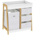 AIYAPLAY Baby Changing Table,Drawers, Waterproof Pad & Storage Basket, White