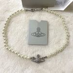 Vivienne Westwood Orb Necklace Choker 1 Row Pearl Orb Pendant with drawstring