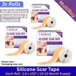 3x Rolls Medical Grade Silicone Scar Removal Tape Gel Sheets. 1.6" x 120" Each