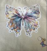 Beige Tote Bag With Handle Novelty Butterfly Print Multicolour 10 x 6 in