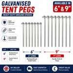 10–100 Galvanised Steel Tent Pegs Heavy Duty Camping Ground Stakes 6" 9"