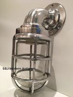 Antique Industrial Wall Light Bulkhead Vintage Cage Silver Ship Lamp Aluminium 