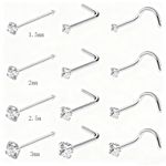 PAIR Nose Stud Pin Bar Surgical Steel Clear Gem Nose Piercing L Screw Straight