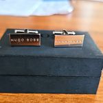 HUGO BOSS Men's Signed Silver Rectangle Bullet Back Stainless Steel Cufflinks