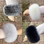 Real Fox Fur Cuffs Sleeves A Pair white Black Match for Jacket Coat