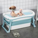 Foldable Baby Bathtub, for Toddlers, Kids w/ Non-Slip Footpads, Cover - Blue