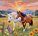 Two Horses Printed Cross Stitch Kit  11ct aida 30x30cm Free P&P (K)
