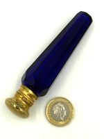 Antique Victorian Cobalt Cut Glass Perfume Bottle with Stopper 19th Century
