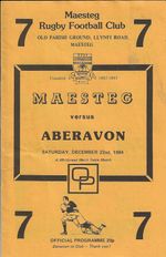 Maesteg v Aberavon 22 Dec 1984 RUGBY PROGRAMME