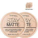 RIMMEL London Stay Matte Pressed Face Powder 14g - 003 Peach Glow *PACK OF 2*