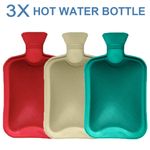 3 Pack 2L HOT WATER BOTTLE NATURAL RUBBER WARMER LARGE PAIN RELIEF HEAT ACHING
