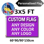 CUSTOM FLAG BANNER. 5FT X 3FT. Event FESTIVAL FOOTBALL ADVERTISING-FREE DELIVERY
