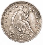 1854 Seated Liberty Half Dime ~ USA Silver 5c