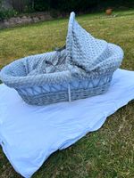 Clair de Lune Grey Palm Moses Basket with Hood, Oval, Boys & Girls