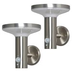 Litecraft Uris Outdoor Solar Power Wall Lights With PIR Sensor in Steel - 2 Pack