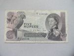 Seychelles Five Rupees banknote, parrot watermark, 1968