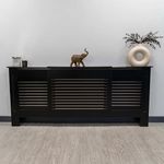 Black Adjustable radiator cover 140-204cm (W) x 81.5cm (H) x 19cm (