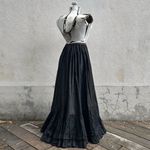 Antique Victorian Black Skirt Ruffled Hem 24” Waist Pocket Mourning 1800s