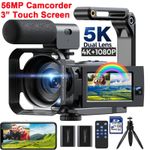 5K Digital Camera Dual Lens 56MP Video Camera Camcorder for YouTube Vlog Webcam
