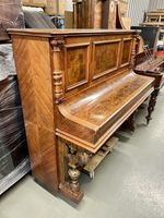 F. Herzke Antique Upright Piano With Walnut & Parquetry Wood Style Case C.1900