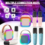 Mini Karaoke Machine Kids with 2 Microphone Portable Bluetooth Speaker with LED