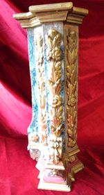 Antique French ecclesiastical Wooden Stand Reclaimed Hand Painted Gilded