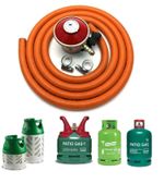 GAS BOTTLE PRESSURE REGULATOR 2m ORANGE FLEXIBLE HOSE CLIP ON CALOR LPG PROPANE