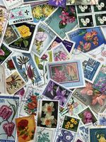 FLOWERS 100 Postage Stamps Used Off Paper For Collecting And Craft Projects.