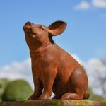 Miniature Sitting Pig Garden Sculpture - Cast Iron Outdoor Ornament
