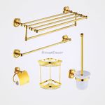 Polished Gold Victorian Brass Bathroom Set Towel Rack Rail Hook Bath Soap Basket