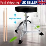 Padded Adjustable Drum Throne Seat with Maple Wood Drumsticks Black A