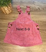NEXT Girls Pink Corduroy Pinafore Dungaree Square Neck Pocket Dress 6-9M