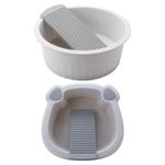 Compact Foldable Wash Basin in Grey with Builtin Washboard for Clothes Washing