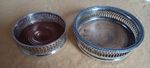 vintage wine bottle coasters silver plate wooden base x 2