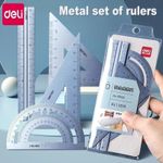 4pc Precision Metal Geometry Set - Stainless Steel Ruler Protractor