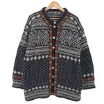 Vintage Nordic Fair Isle Cardigan Crew Neck Sweater Knit Women Fx9 Size 3XL