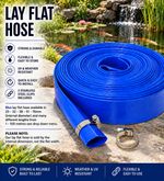 Blue PVC Layflat Hose Pipe Water Delivery Discharge Irrigation Lay Flat+ 2 CLIPS