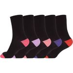 Women Plain Cotton Crew Socks Multipack Contrast Heel Toe Casual Ladies Socks
