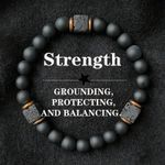 Men's Volcanic Stone Bracelet with Square Black Agate, Fashionable Jewelry - UK