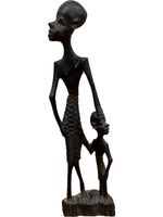 African Carved Wood Figurine Mother and Child Artisan Craft