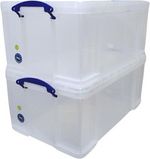 Really Useful Box 64 Litre Rectangular Plastic Storage Box Clear, Pack of 2