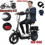14" Electric Scooter with Seat, Commuter Foldable, 500W 15Ah Battery 22mph+Box