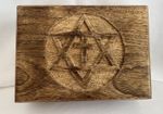 Handmade Wooden Oak Box Symbolic Design Double Hinged