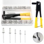 Heavy Duty Pop Rivet Gun Hand Riveter with 4 Nozzles Heads & 380 Assorted Rivets