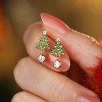 Minimalist Green Christmas Tree Stud Earrings - Gold Color Jewelry for Party