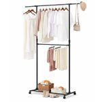 Double Clothes Rail, Clothing Rack with Extendable Top Rail, Height Adjustable
